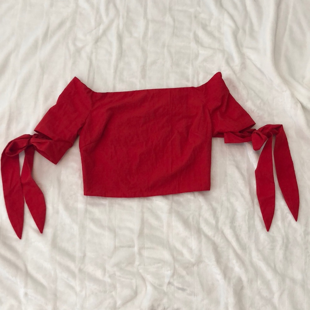 Red off the shoulder crop top